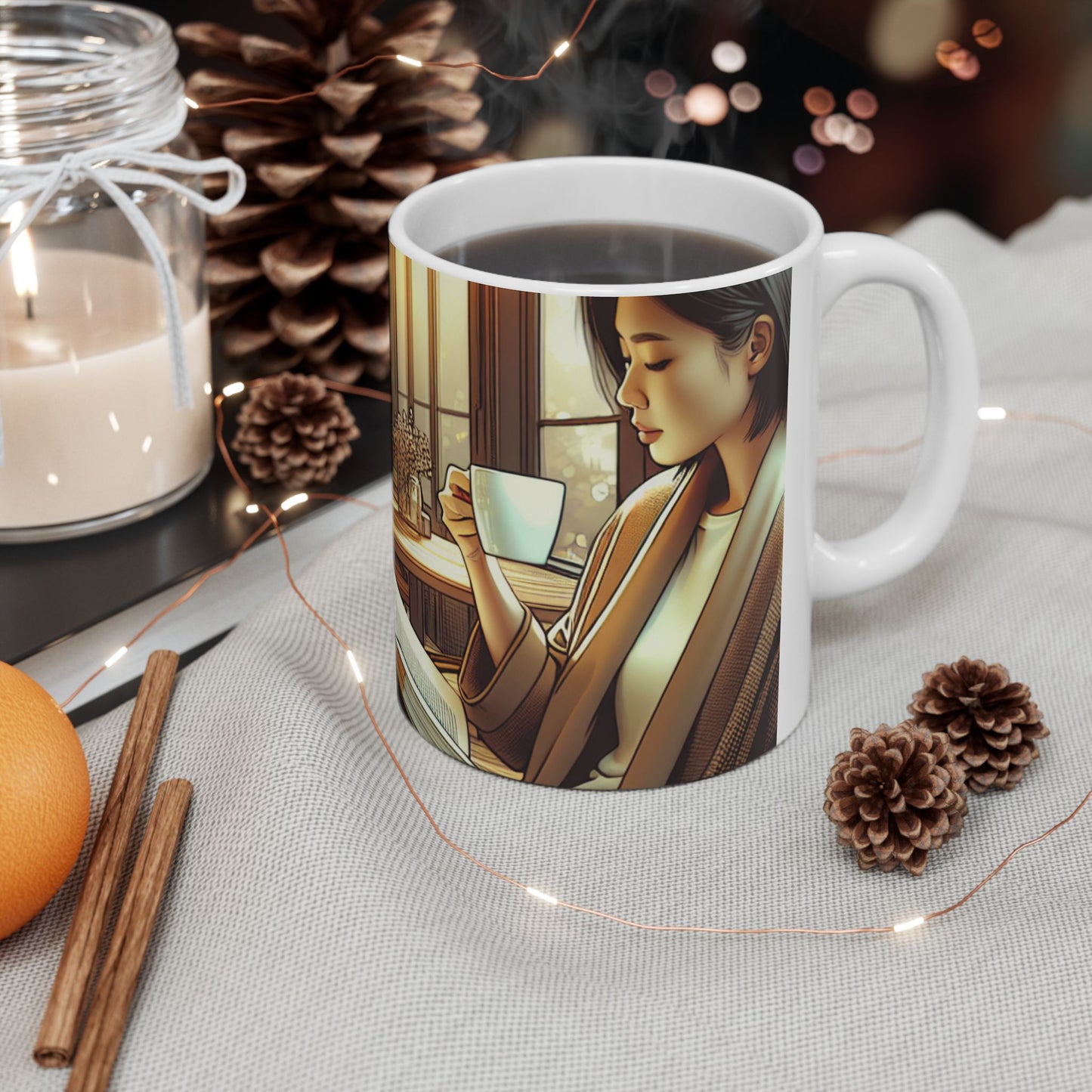 Cozy Artistic Ceramic Mug - Perfect for Coffee Lovers, Bookworms, Gifts for Her, Home Decor, Artistic Drinkware