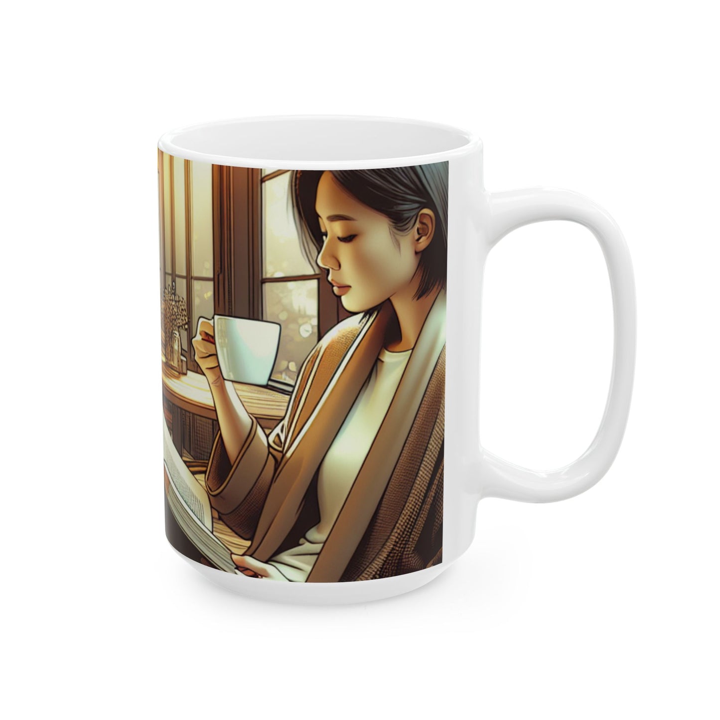 Cozy Artistic Ceramic Mug - Perfect for Coffee Lovers, Bookworms, Gifts for Her, Home Decor, Artistic Drinkware